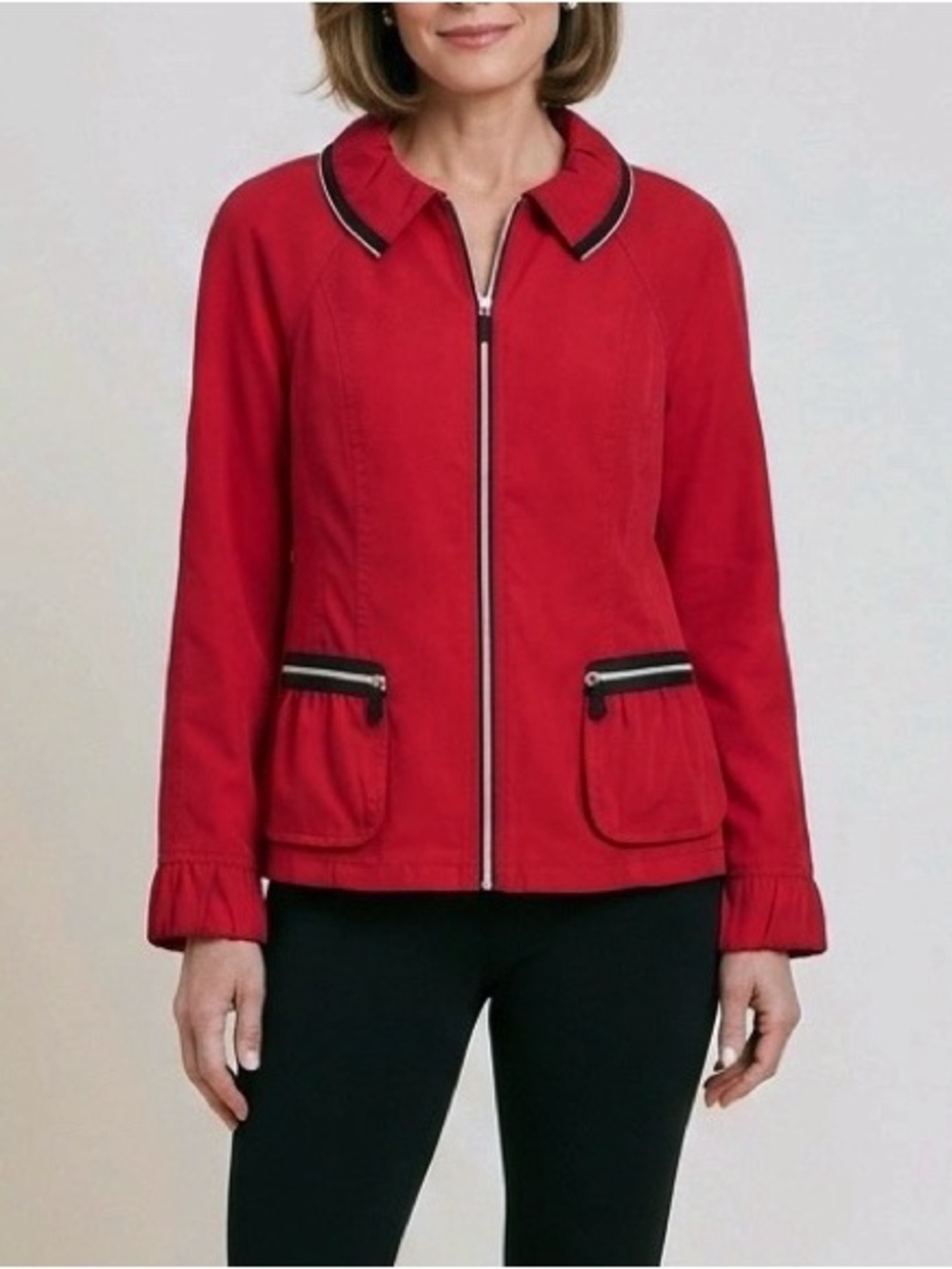 Zenergy Chico's Neema Clara Zipper Trim Lightweight Jacket Women’s 1 M (8) Red